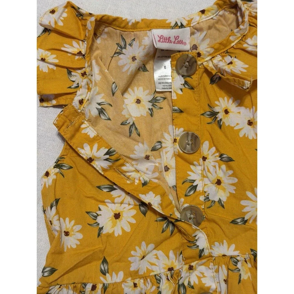 Insta Girl & Little Lass Girls 2pc Yellow Floral Dress + Tee Set Size 6 S 7/8